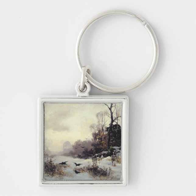 Crows in a Winter Landscape, 1907 Keychain (Front)