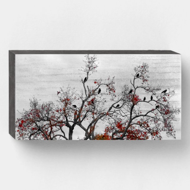 Crows In Autumn Trees Wooden Box Sign (Front Horizontal)