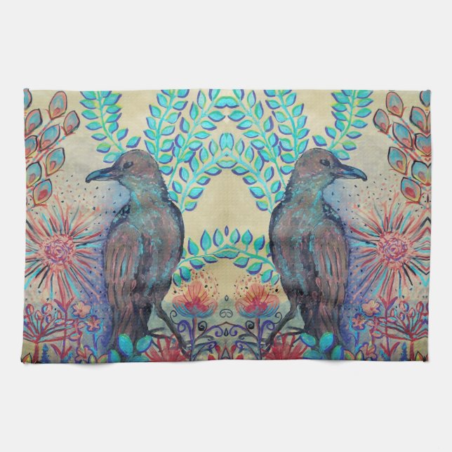 crows in the garden kitchen towel (Horizontal)