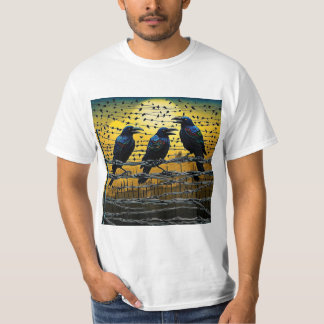 Crows on barbed fence 5 T-Shirt