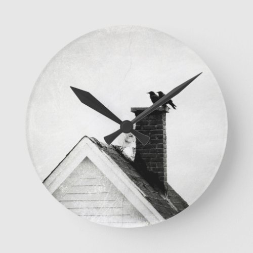 Crows On The Chimney Round Clock