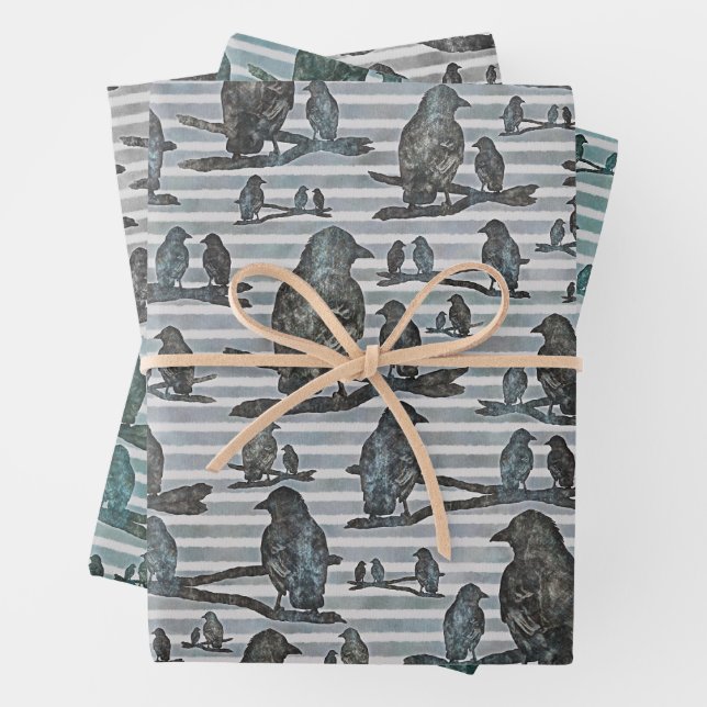 Crows Raben Crows on Axis Wrapping Paper Sheets (In situ)