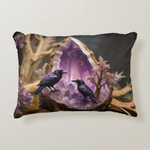 Crows Ravens Amethyst Crystal Fantasy Accent Pillow