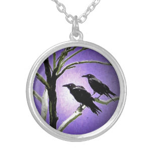 Crows, Ravens, Spooky, Gothic, Birds, Blackbirds Silver Plated Necklace