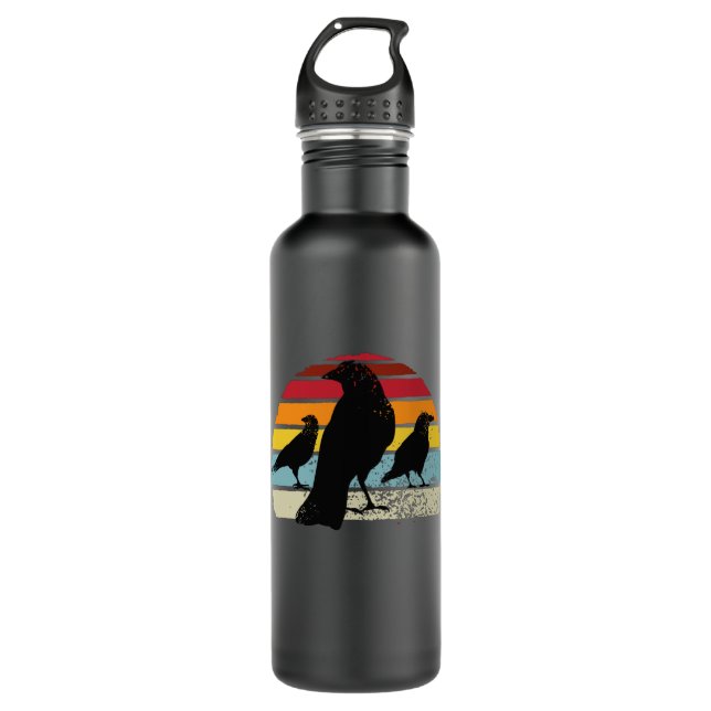 Crows Retro Crow Raven Stainless Steel Water Bottle (Front)