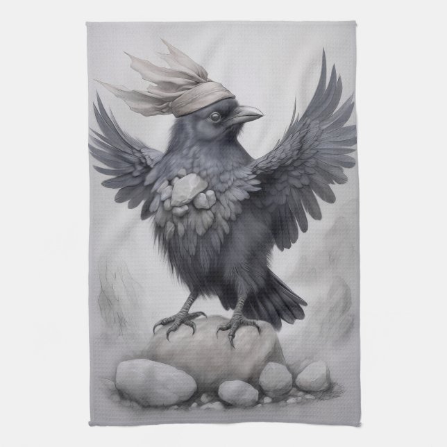 Crows Rock! Poster crow extended wing Kitchen Towel (Vertical)