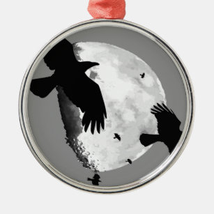 Crows Silhouetted Against A Bright Moon Metal Ornament