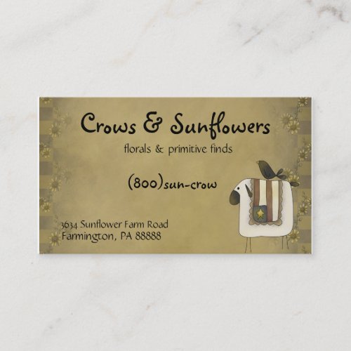 Crows Sunflowers  Sheep Primitive Business Card
