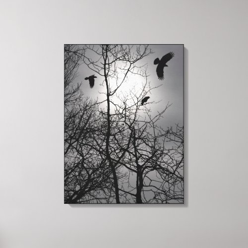 Crows Sunlight Tree Branches Silhouette Landscape Canvas Print