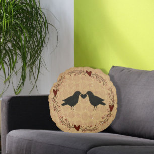 Crows With Heart Round Pillow