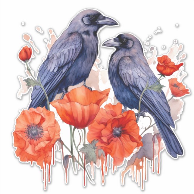 Crows with poppy sticker (Front)
