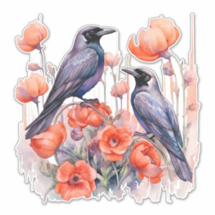 Crows with poppy sticker