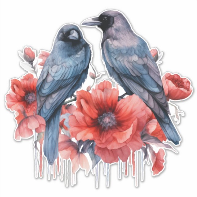 Crows with poppy sticker (Front)