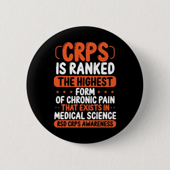 Crps Awareness Chronic Pain Orange Ribbon Rsd Crps Button (Front)