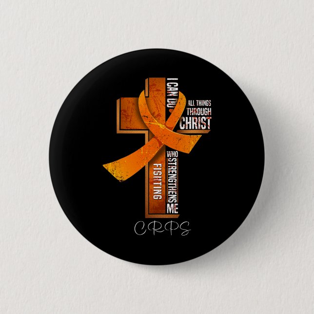Crps Awareness Orange Ribbon Christian Cross  Button (Front)