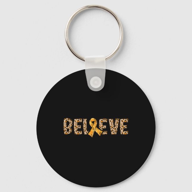Crps Leopard Print Orange Ribbon Support Believe  Keychain (Front)
