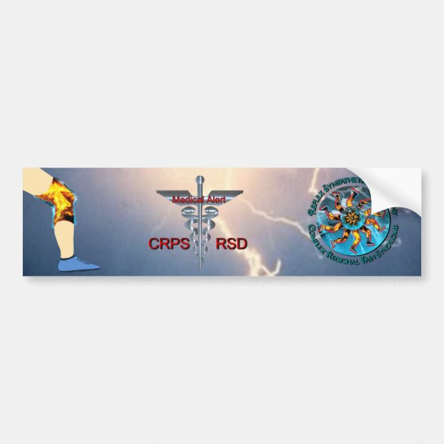 CRPS RSD Medical Alert & Lightning Asclepius Caduc Bumper Sticker (Front)