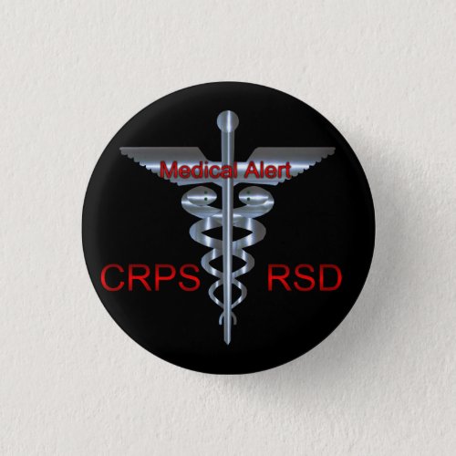 CRPS RSD  Medical Alert Silvear Asclepius Caduceus Button