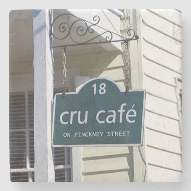 Cru Cafe Charleston, SC. Marble Stone Coaster. Stone Coaster (Front)