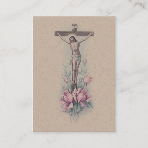 Crucified Christ Pink RosesYOUR CROSS  Holy Card