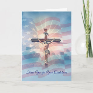 Crucifix American Flag Condolence Thank You
