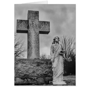 Crucifix and angel in black and white  card