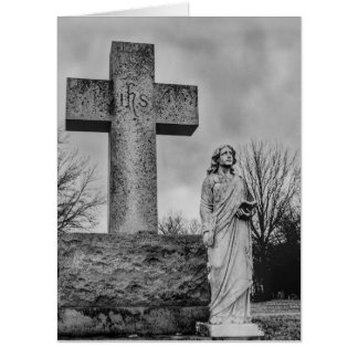 Crucifix and angel in black and white  card