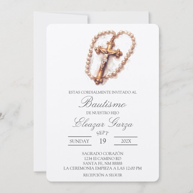 Crucifix  baptism in spanish Invitation (Front)