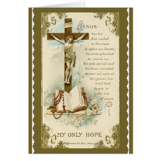 Crucifix Bible Rosary Prayer Gold Flowers lilies (Front)