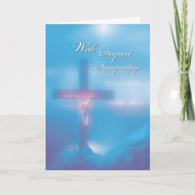 Crucifix Blue Sympathy Card (Front)