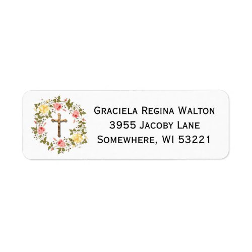 Crucifix Floral Wreath Red Yellow Roses Label