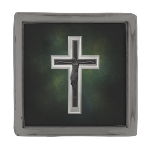 Crucifix Gunmetal Finish Lapel Pin