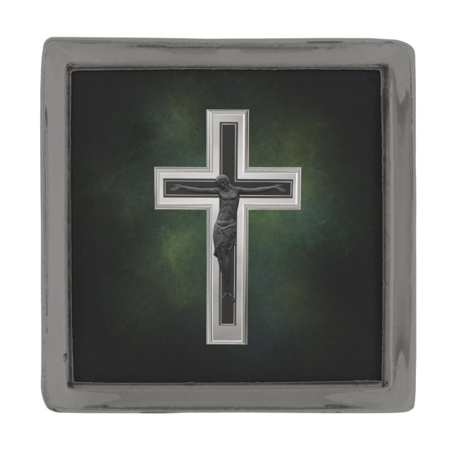 Crucifix Gunmetal Finish Lapel Pin (Front)