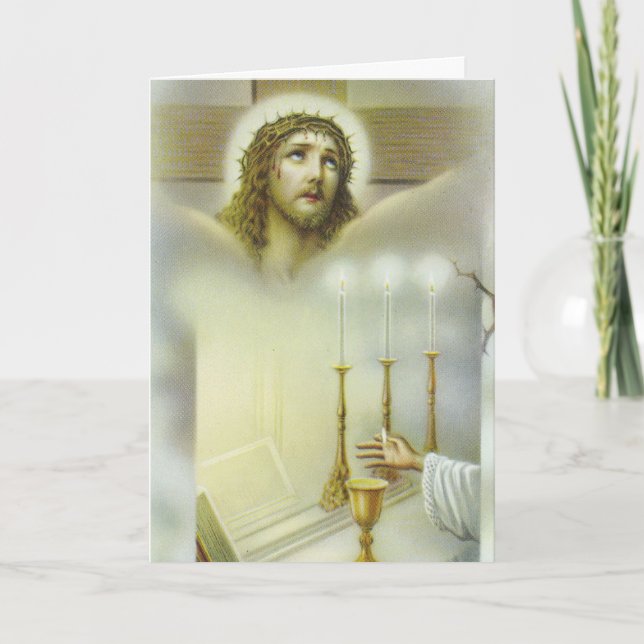 Crucifix Mass Offering Chalice Candles Priest Holiday Card (Front)
