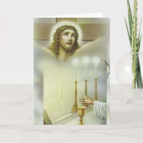 Crucifix Mass Offering Chalice Candles Priest Holiday Card