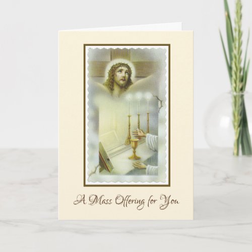 Crucifix Mass Offering Chalice Candles Priest Holiday Card