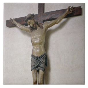 Crucifix (polychrome wood) ceramic tile
