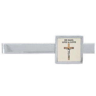 Crucifix Silver Finish Tie Bar