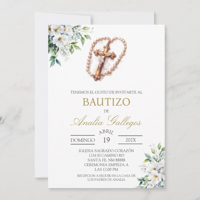 Crucifix Spanish baptism Invitation (Front)
