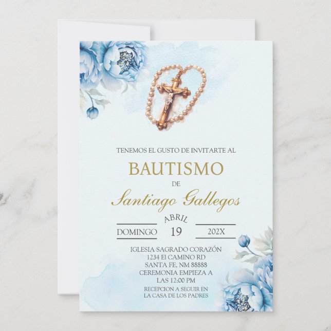 Crucifix Spanish baptism Invitation (Front)