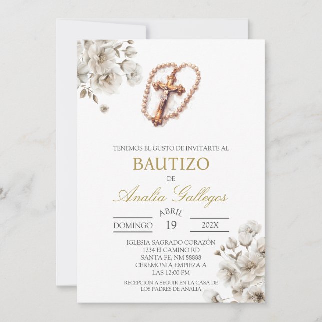 Crucifix Spanish baptism Invitation (Front)