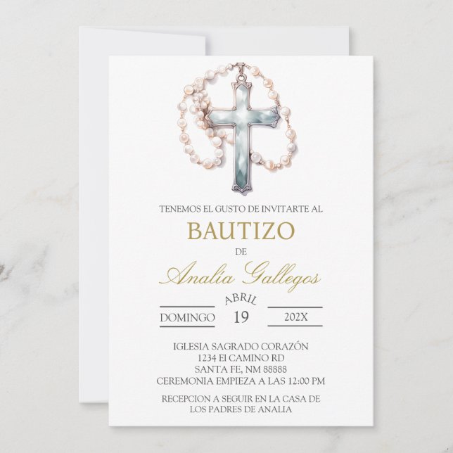 Crucifix Spanish baptism Invitation (Front)