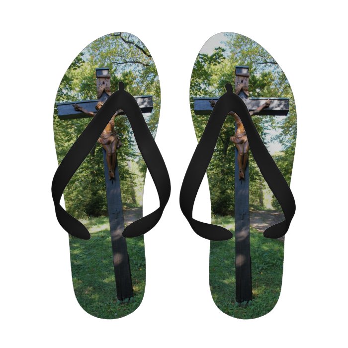 Crucifix with Jesus Flip Flops