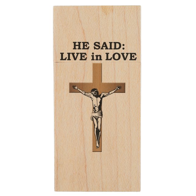 Crucifix Wood USB Flash Drive (Front Vertical)