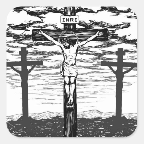 Crucifixion Illustration Square Sticker