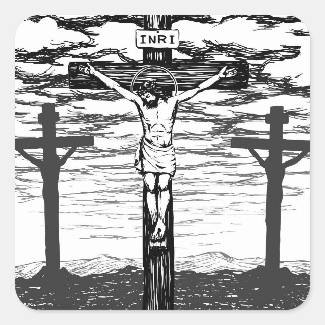 Crucifixion Illustration Square Sticker (Front)