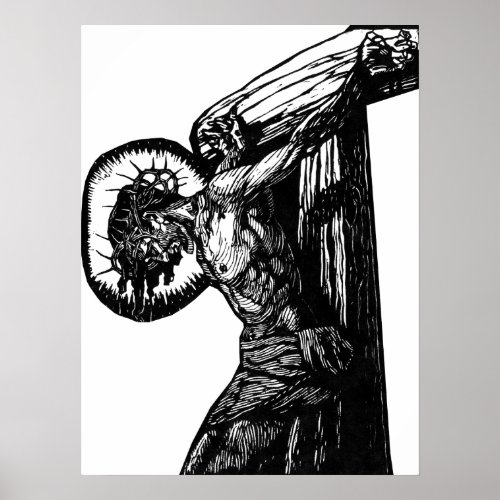 Crucifixion Of Christ Black and White Ilustration Poster