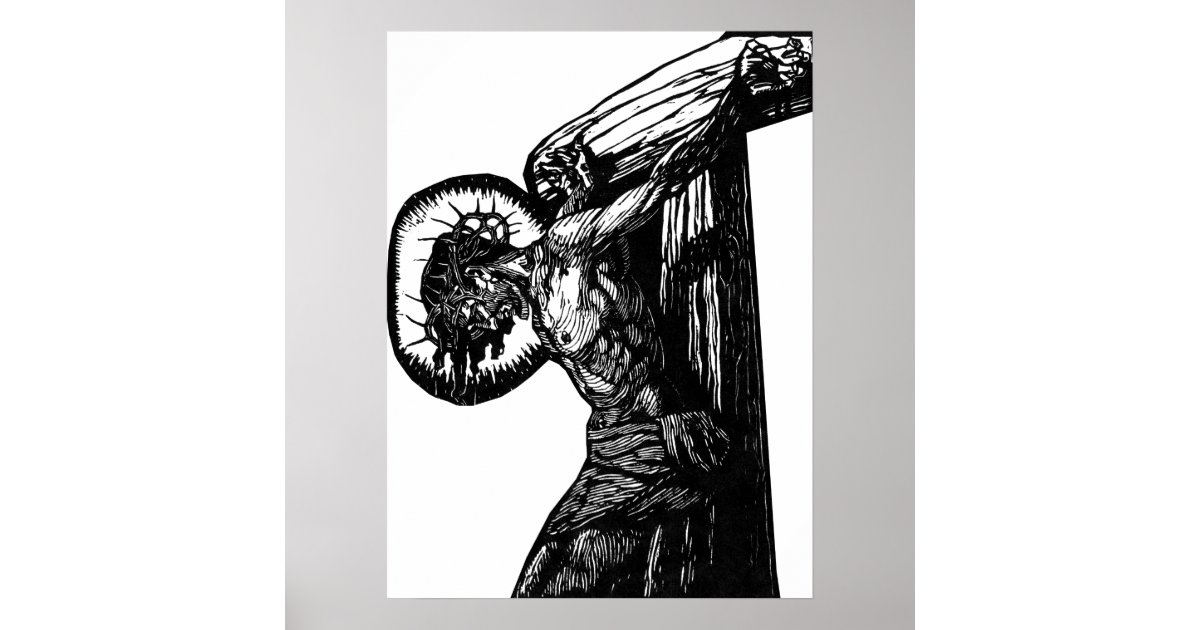 Crucifixion Of Christ Black and White Ilustration Poster | Zazzle