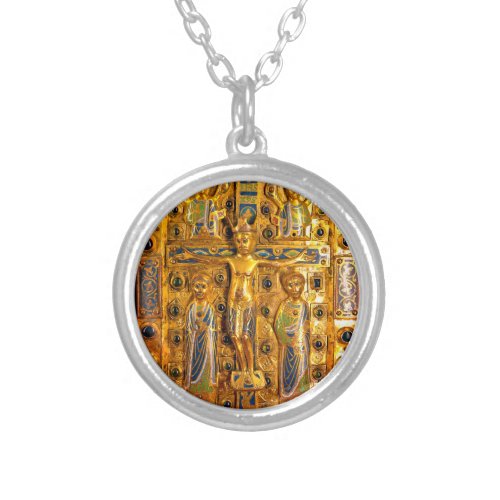 Crucifixion of Christ Limoges 13th century Silve Silver Plated Necklace