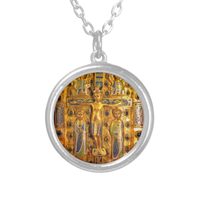 Crucifixion of Christ, Limoges, 13th century Silve Silver Plated Necklace (Front)